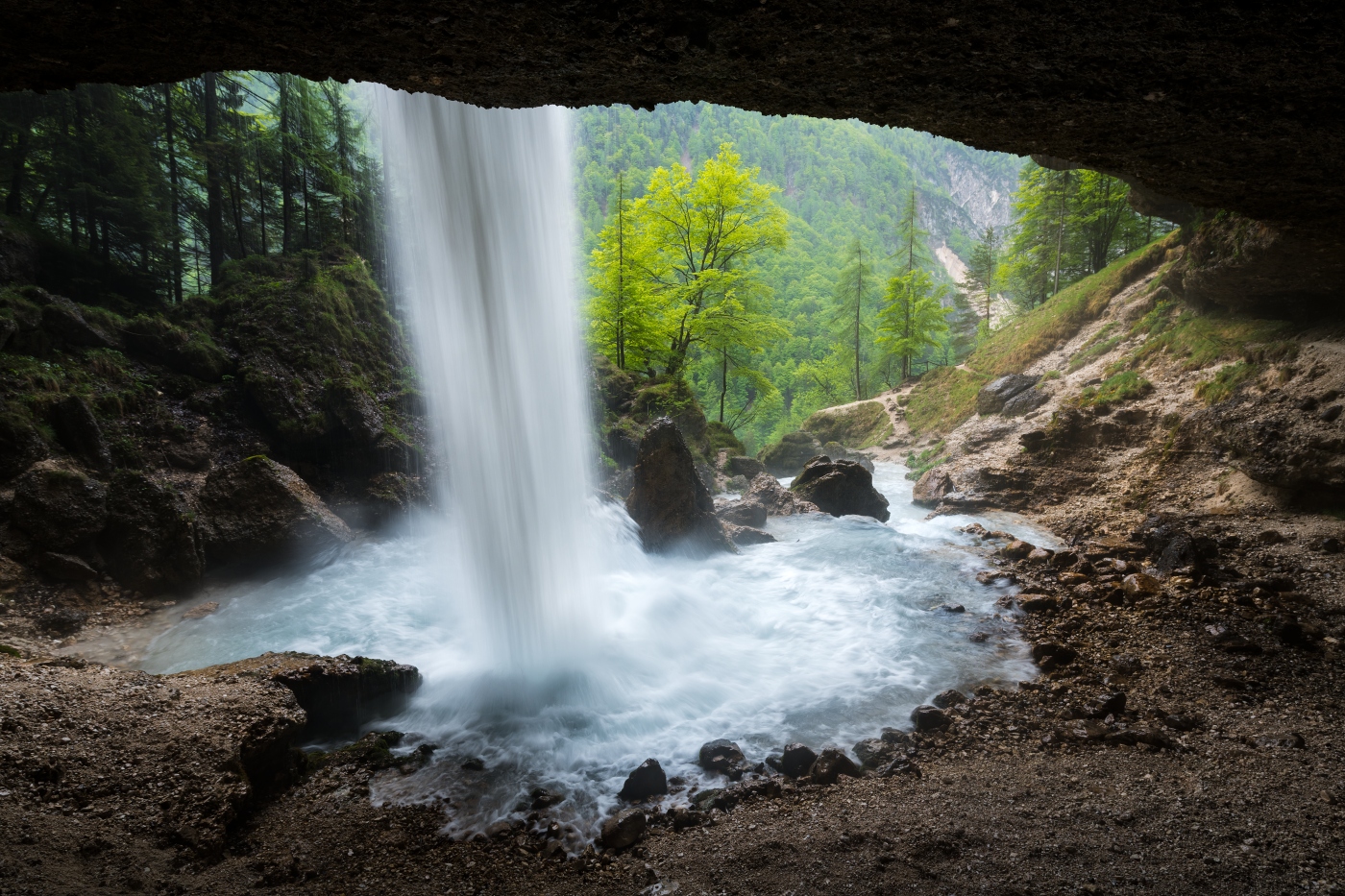 Behind the falling water