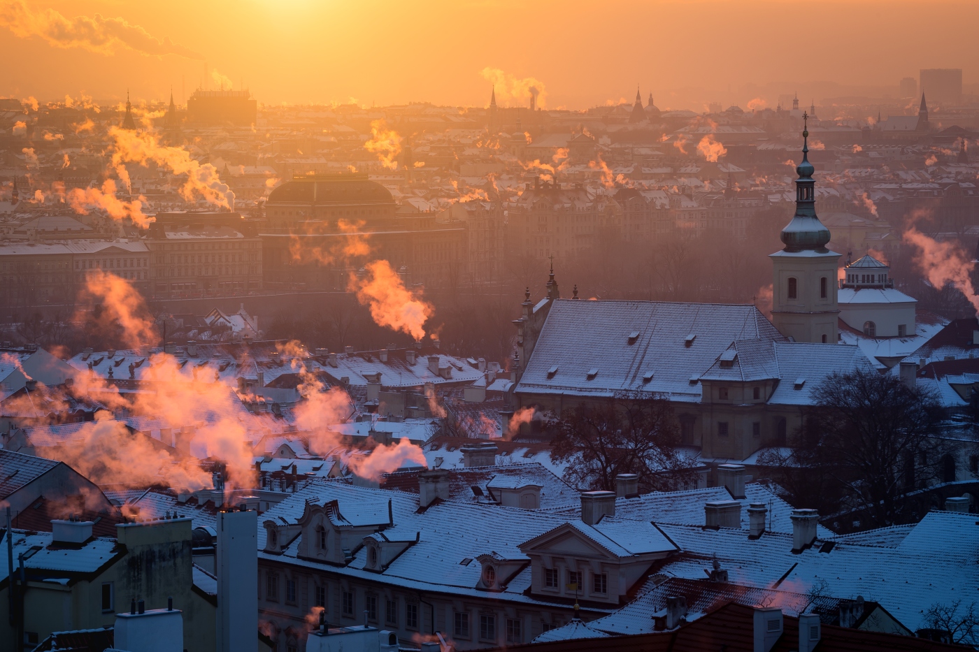 Prague winter roofs