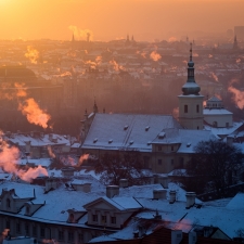 Prague winter roofs